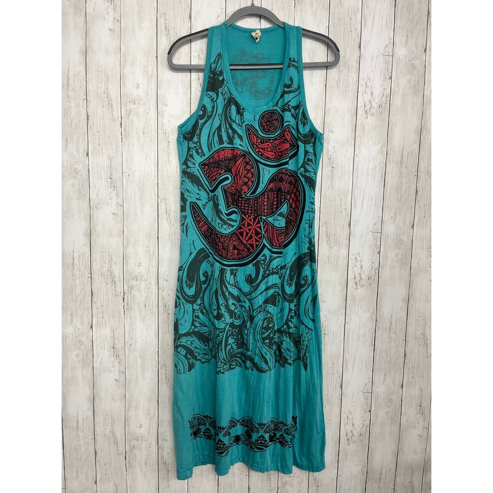 Babu Blue Asian Inspired Cotton Maxi Dress Coastal Zen Summer Flowy Dress Large